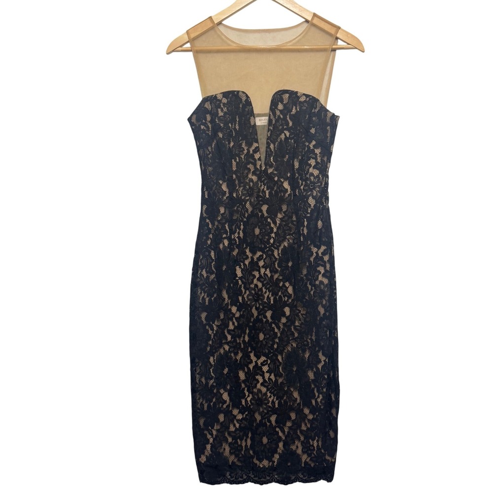 Bailey 44 Lace Midi Dress Womens 0 Black Nude Sweetheart Illusion Mesh - Picture 4 of 14